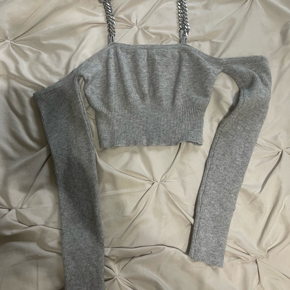 SHEIN Gray Embellished Crop Top